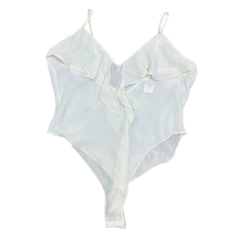 NEW VINTAGE Cacique Lingerie Cream Colored Semi Sheer Body Suit Women's Large